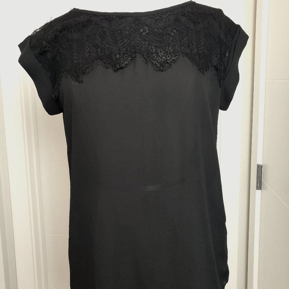 Short Sleeve Black Lace Blouse